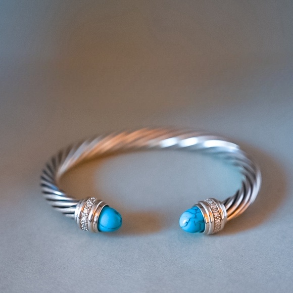 David Yurman Cable Classics Sterling Silver with Turquoise and Pave Diamonds - Picture 1 of 4